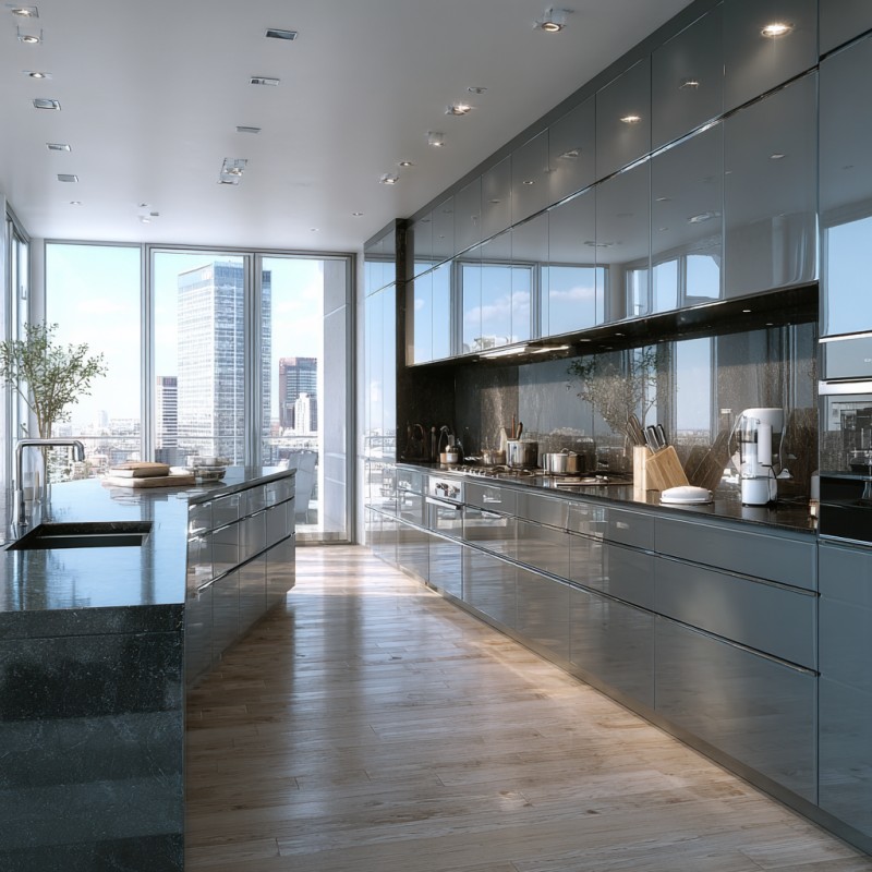 Armoires de cuisine en laque brillante diamant