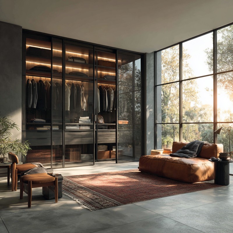 Large Walk-in Wardrobe with Double Glass Sliding Doors