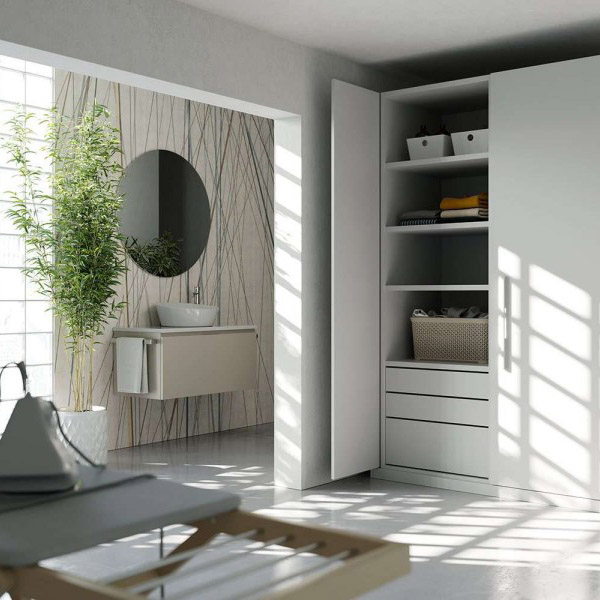 Porte dissimulée pour armoire minimaliste au toucher peau