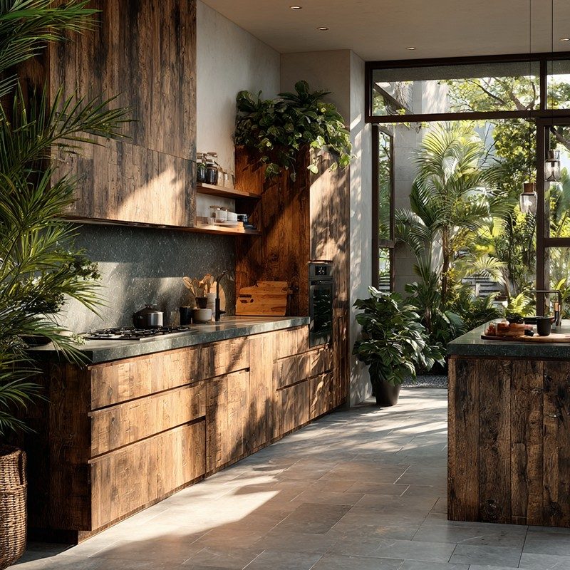 Armoires de cuisine en laque finition grain de bois